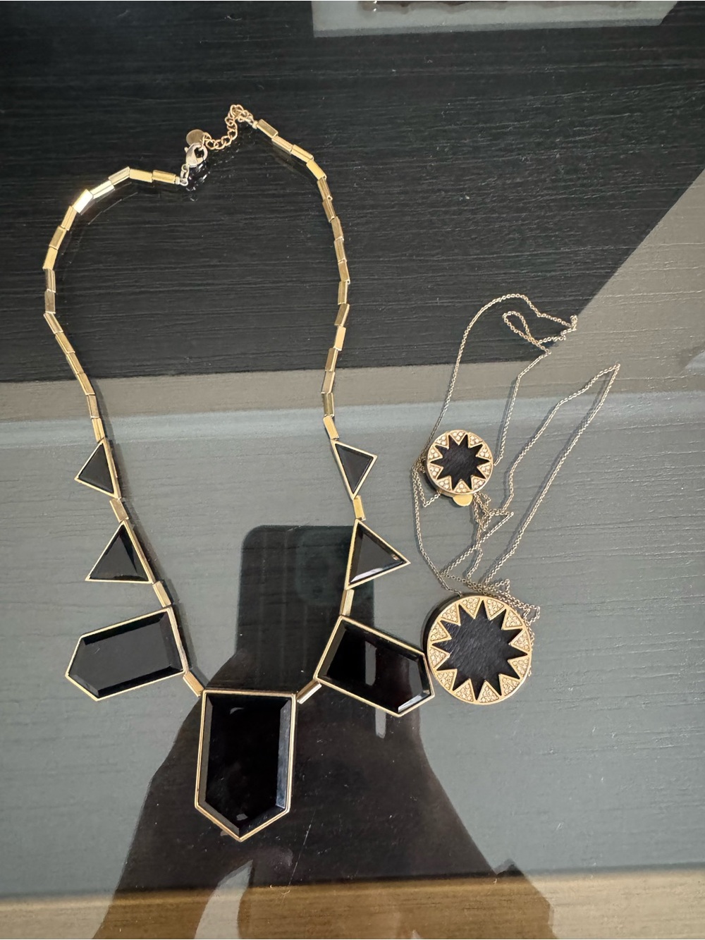 Gold-Tone Black Geometric Statement Necklace and Pendant Set